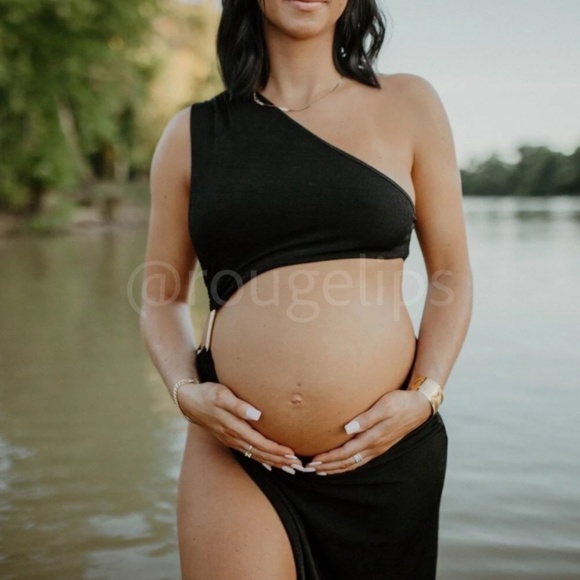 Black Cutout Asymmetrical Dress One Shoulder Open Side Gold Rope Detail - Picture 7 of 16